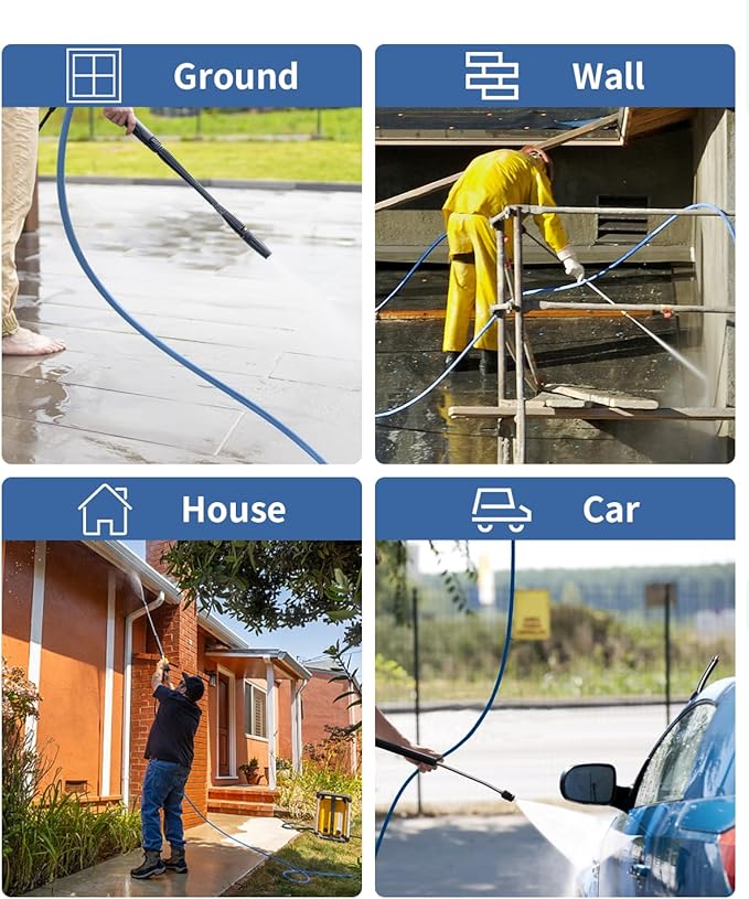Pressure Washer Hose 200FT 3/8" for Cold and Hot Water 212°F, with Swivel Quick Connect, 4500PSI Kink Resistant Grade Steel Wire Braided, Power Washer Hose With 2pcs M22-14mm Adapter