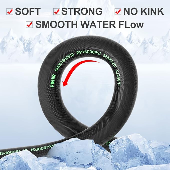 POHIR 3/8" Pressure Washer Whip Hose 2FT, Short Reel Connector for Power Washing, 248 Hot Water 4800 PSI, High Pressure Jumper With Removable Quick Connect
