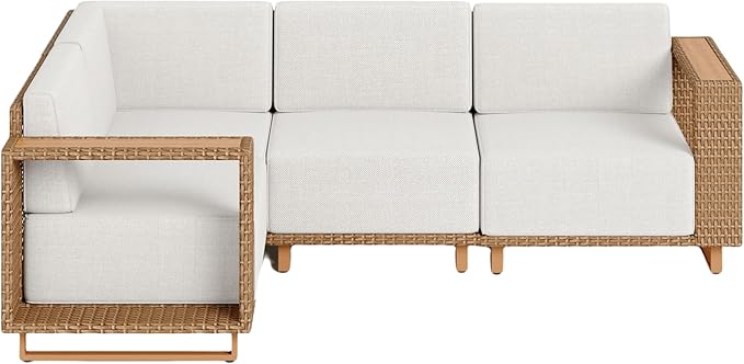 L Shaped Patio Couch,Outdoor Rattan Wicker Patio Furniture with 10''Ultra-Thick Cushions,All Weather Patio Sectional Set for Lawn Garden Backyard,Beige