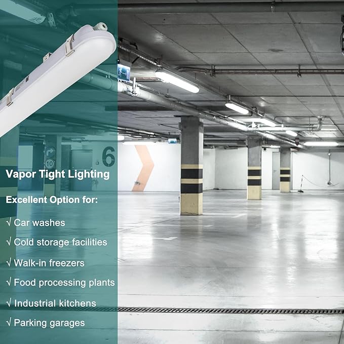 kadision 4ft LED Vapor Tight Light 40W/32W/24W Adjustable Light Output, 4800lm 5000K 100-277V, 0-10V Dimmable Vapor Proof Lighting Fixture for Warehouses Car Washes, UL Listed 4-Pack