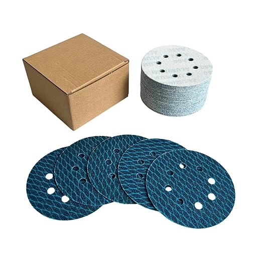 50pcs 5 inch Sanding Discs Hook and Loop Diamond Shape, Anti-Clogging Orbital Sander Sandpaper 120 Grit, Aluminum Oxide Sandpaper 8 Holes (120#)