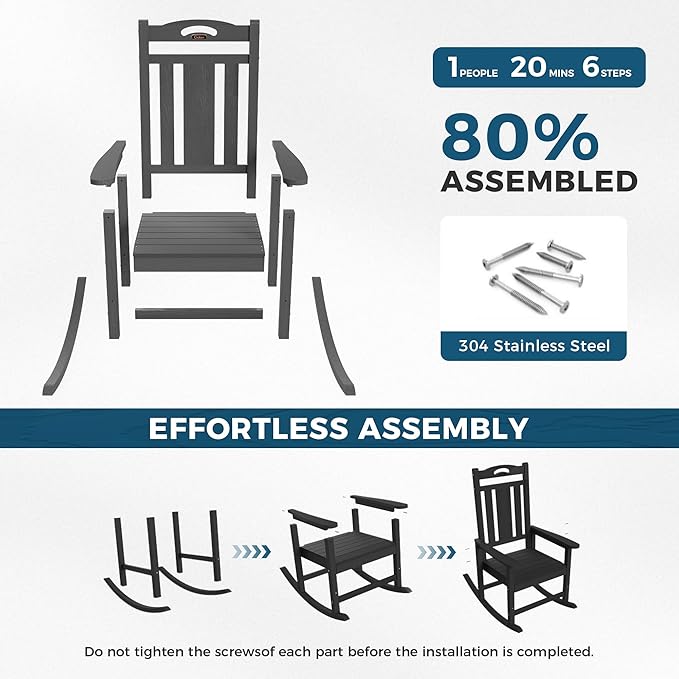 Ciokea Outdoor Rocking Chairs Set of 3, HDPE Porch Rocking Chairs for Outside, All-Weather Comfortable Patio Rockers for Front Deck Balcony, Grey