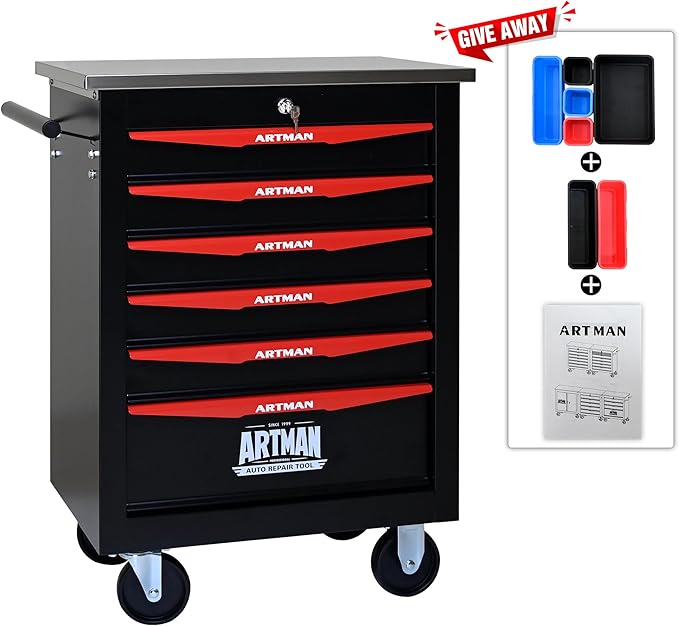 6 Drawers Tool Cart on Wheels,Multifunctional Rolling Tool Storage Chest,Drawer Rolling Trolley Organizer Tool Box for Garage,Workshop,DIY Multiple Interconnectable(6 Drawers-30.5" H)