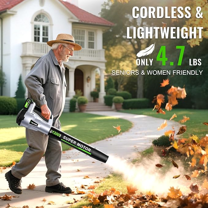 Leaf Blower Cordless,1200W Brushless Electric Blower with 2 X 5.0Ah Battery, 6 Speed Levels,Lightweight Battery Leaf Blower for Lawn Care, Garden, Yard, Best Gifts for Men, Father, Dad, 2025