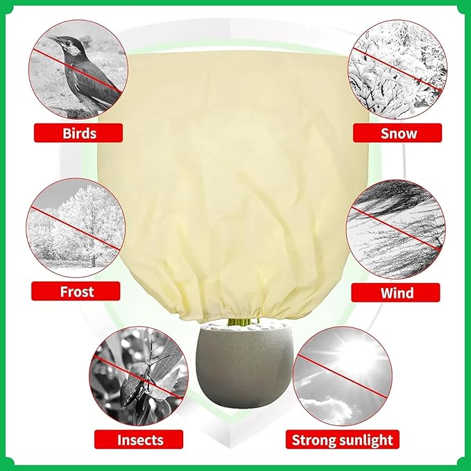 2-Piece Plant Covers Freeze Protection,Winter Tree and Shrub Frost Protection Blanket, Reusable Garden Plant Cover, 31.4 x 39.3 Inches.