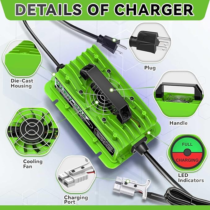 14.6V 30A LiFePO4 Battery Charger 12V(12.8V) 30A Rechargeable Charger with Multiple Safety Protections for 48V Lithium Iron Phosphate Battery