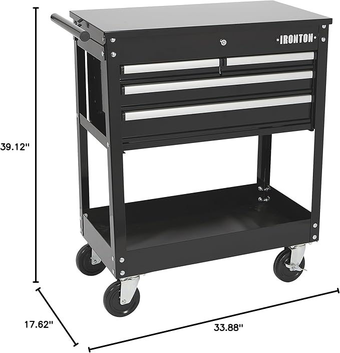 Ironton Mobile Tool Chest, Slide Top Tool Cart Made of Rust-Resistant Powder-Coat Finish, Mobile with Fully Opening Lid, Four Locking Drawers, Rolling Tool Carts Tool Cart with Drawers