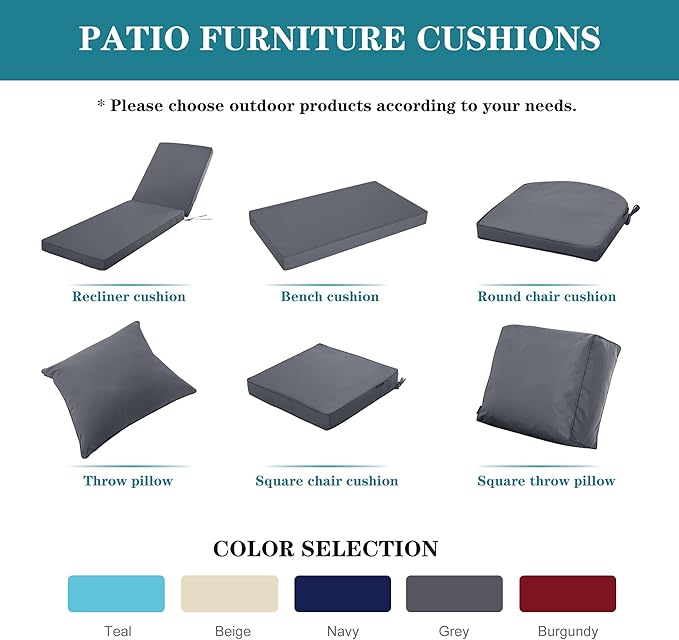 Outdoor Chaise Lounge Cushion Set of 2, Fadesafe Water-Repellent Lounge Deck Reclining Chair Cushions for Patio Furniture Lawn Pool Resort Hotel, 72x21x3 Inch, Dark Grey