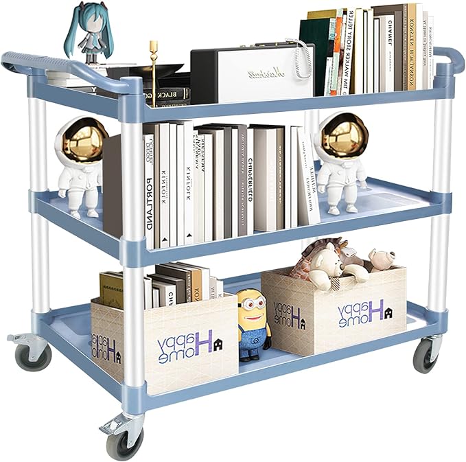 Utility Carts with Wheels Large Size Rolling Cart with Wheels Heavy Duty 600 LBS Food Cart with Lockable Wheels and Hammer for Kitchen/Office/Warehouse, 39.5" D x 19.3" W x 39.5" H(Grey Large Size)
