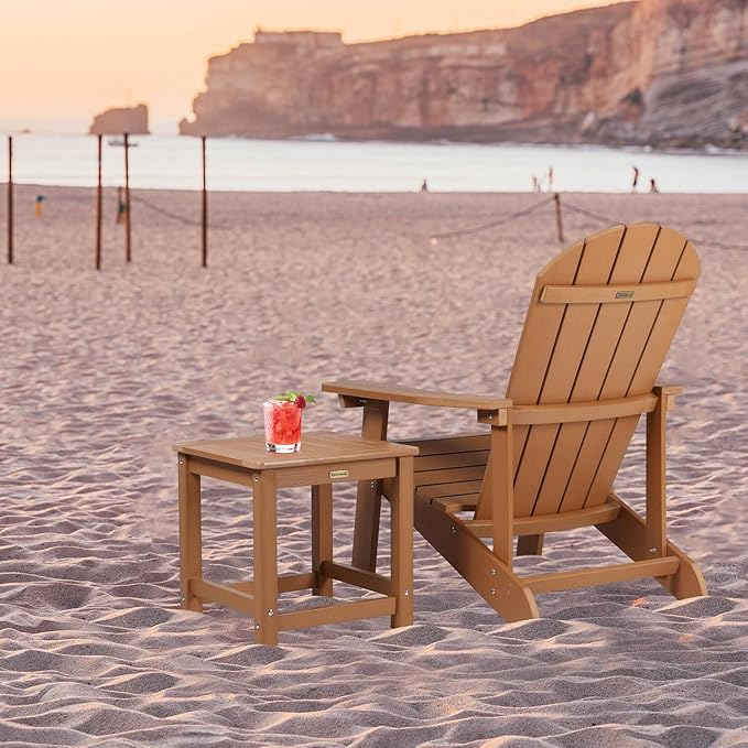 Adirondack Chair, All Weather Resistant Plastic Chairs with Cup Holder, 5 Easy Steps to Install, Outdoor Chairs for Patio, Garden, Backyard Deck, Lawn, Fire Pit - Teak