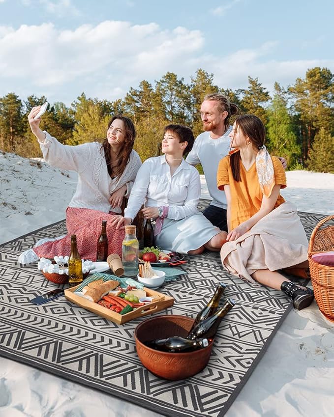 Outdoor Rug Carpet 5x8 ft, Flatweave Textured Outdoor Patio Rug Non Slip Indoor Outdoor Rugs with Rubber Particles Backing Boho Outdoor Area Rug for Patio Deck Front Porch Backyard Balcony