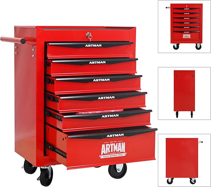 6 Drawers Rolling Tool Box on Wheels, Multifunctional Tool Cart, Drawers Rolling Trolley Organizer Tool Storage Chest for Warehouse,Garage,Workshop,Repair Shop (6 Drawers-30.5" H)