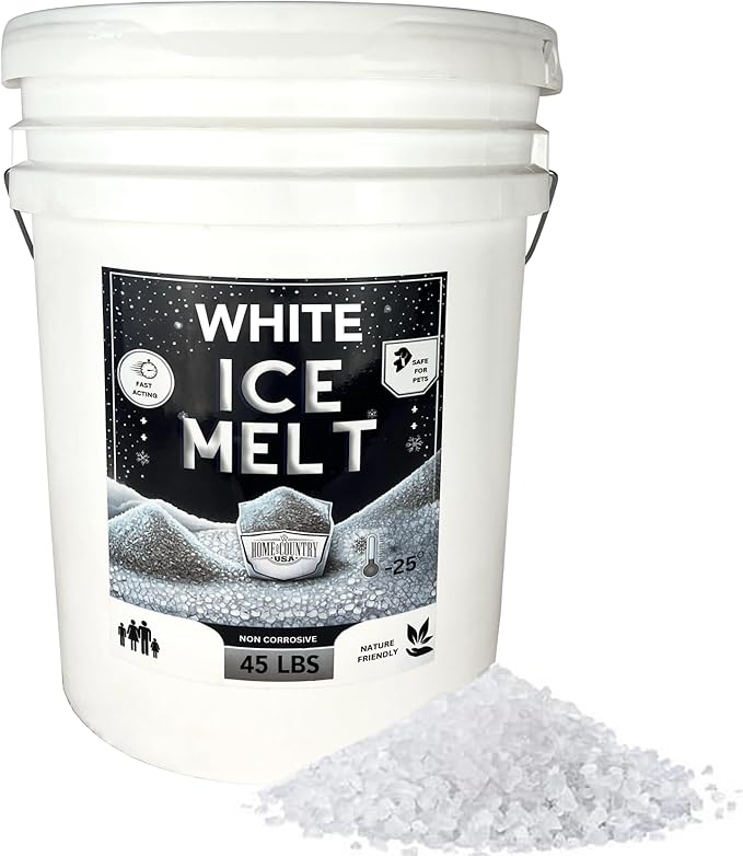 Peach Country White Ice Melt -25°F Effective, Pet Safe Eco-Friendly De-Icer, Fast-Acting Granules for Driveways, Walkways & Entryways, 45 lb Pail