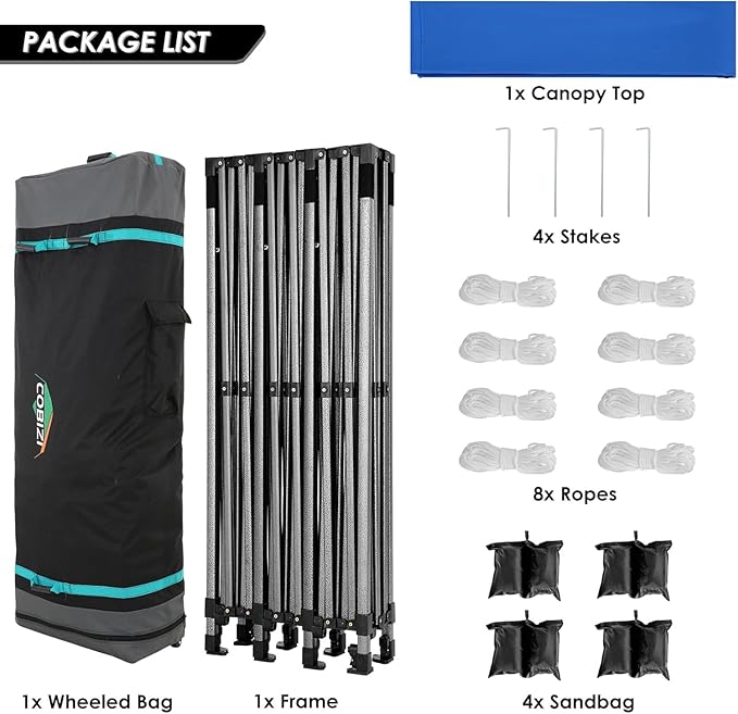COBIZI 10x30 Heavy Duty Pop up Canopy Party Tent for Parties Weddings Events UPF 50+ Waterproof Commercial Gazebo with Roller Bag, Blue