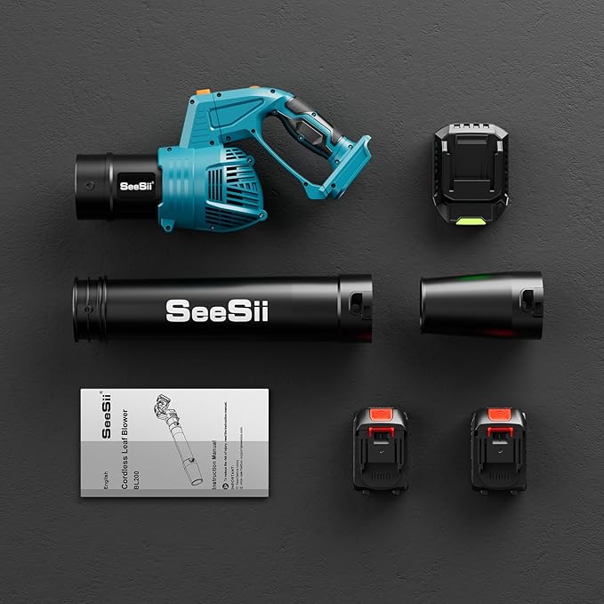 SEESII Leaf Blower Cordless, Electric Leaf Blower with 2 * 4.0Ah Batteries and Charger, 5 Speed Mode Electric Blower for Lawn Care, Powerful and Lightweight for Yard, Patio, Garden, Grass