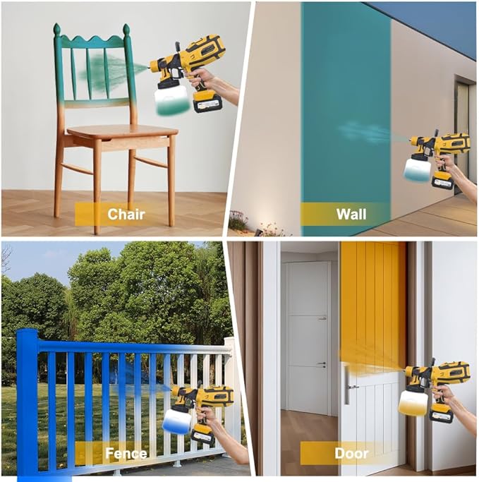 Cordless Paint Sprayer with Makita 2 * 4AH Batteries,6 Nozzles & 3 Spray Patterns & 10 Paint Bags & 1 Night Light,Spray Paint Gun with 1400ML Container,Paint Sprayer for House Wall Furniture Fence