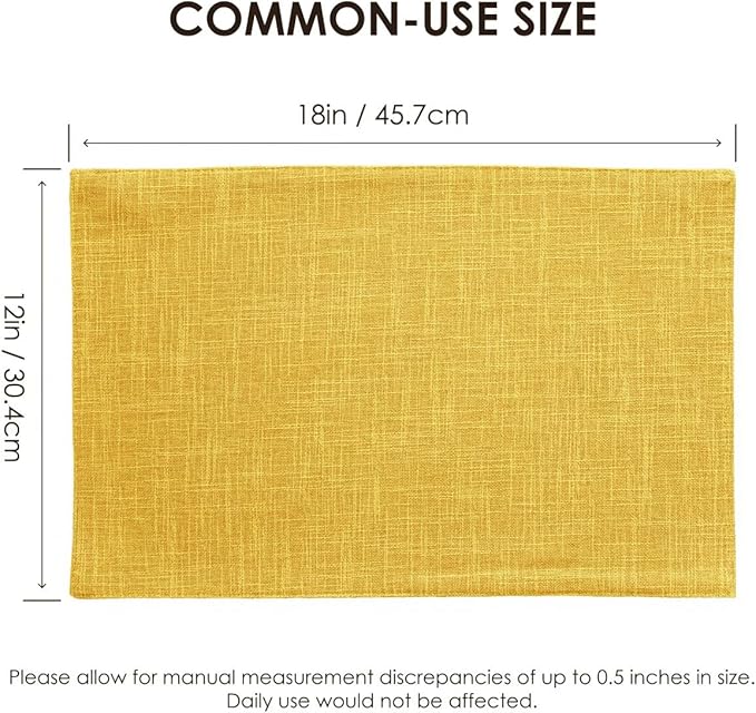 Placemats Set of 4, Bilayer Thickened Linen Place Mats Heat Resistant Machine Washable Wrinkle Free Carefully Selected Polyester Mats for Kitchen/Dining/Coffee Table (Yellow)