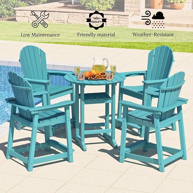 OTSUN Outdoor Tall Adirondack Chairs Set of 6, Patio Bar Stool Chair with High Back, 400lbs, Widened Arms, All-Weather Balcony Chair for Backyard, Garden, Yard (6PCS, Aruba Blue