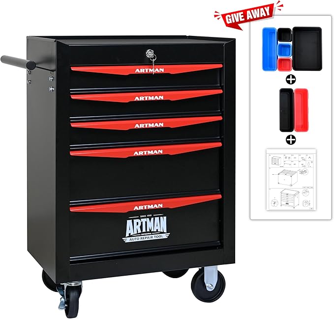 5 Drawers Tool Cart on Wheels, Multifunctional Rolling Tool Storage Chest, Drawers Rolling Trolley Organizer Tool Box for Warehouse, Garage, Workshop, Repair Shop (5 Drawers-30.5" H)