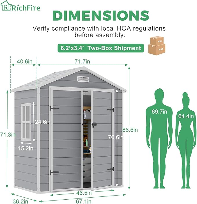 6x3 FT Plastic Outdoor Storage Shed with Floor and Lockable Door, All-Weather Resin Storage Shed Easy to Install, Garden Shed/Tool Shed for Backyard, Patio, Grey