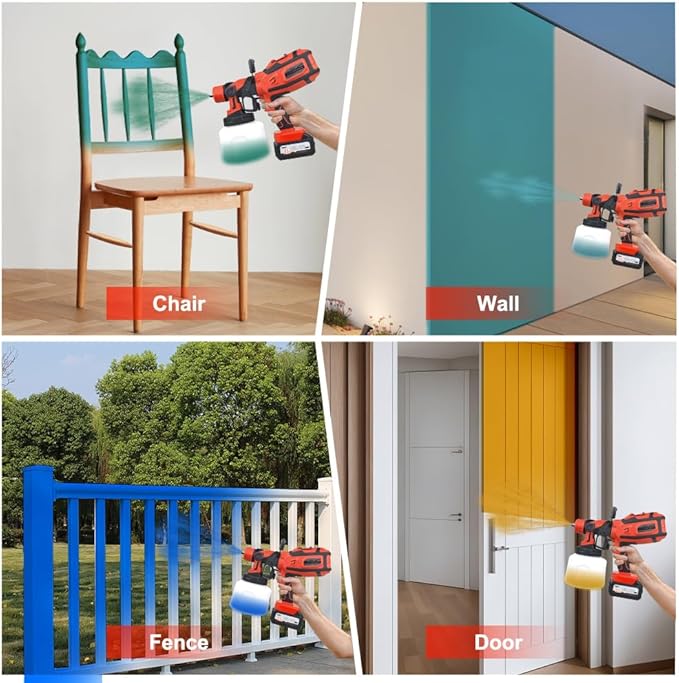 Cordless Paint Sprayer with Makita 2 * 4AH Batteries,6 Nozzles & 3 Spray Patterns & 10 Paint Bags & 1 Night Light,Spray Paint Gun with 1400ML Container,Paint Sprayer for House Wall Furniture Fence