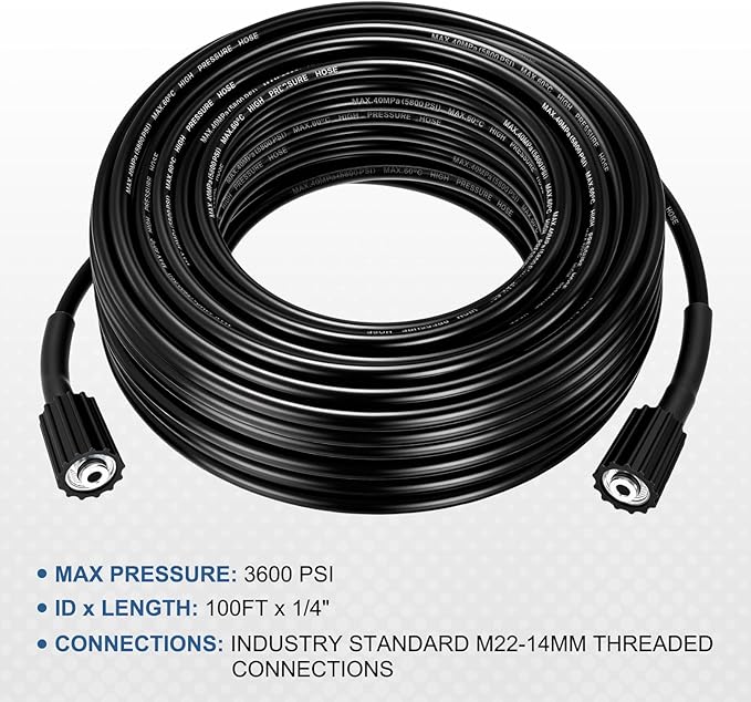 Pressure Washer Hose 98.4 Ft, 1/4" ID M22-14mm Brass Fitting, 3600 PSI Kink-Resistant Universal Electric Power Wash Hose for Replacement