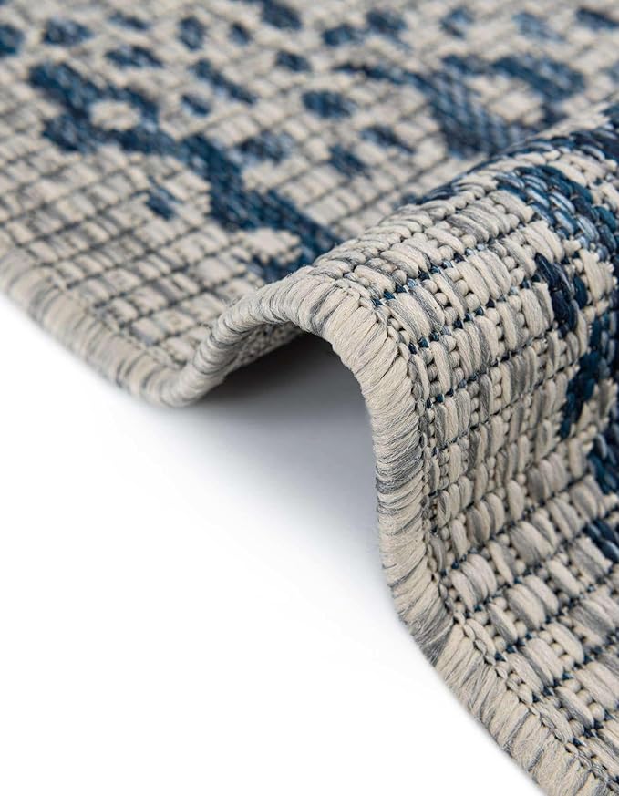 Unique Loom Outdoor Traditional Collection Area Rug - Timeworn (5' 3" Octagon, Blue/ Gray)