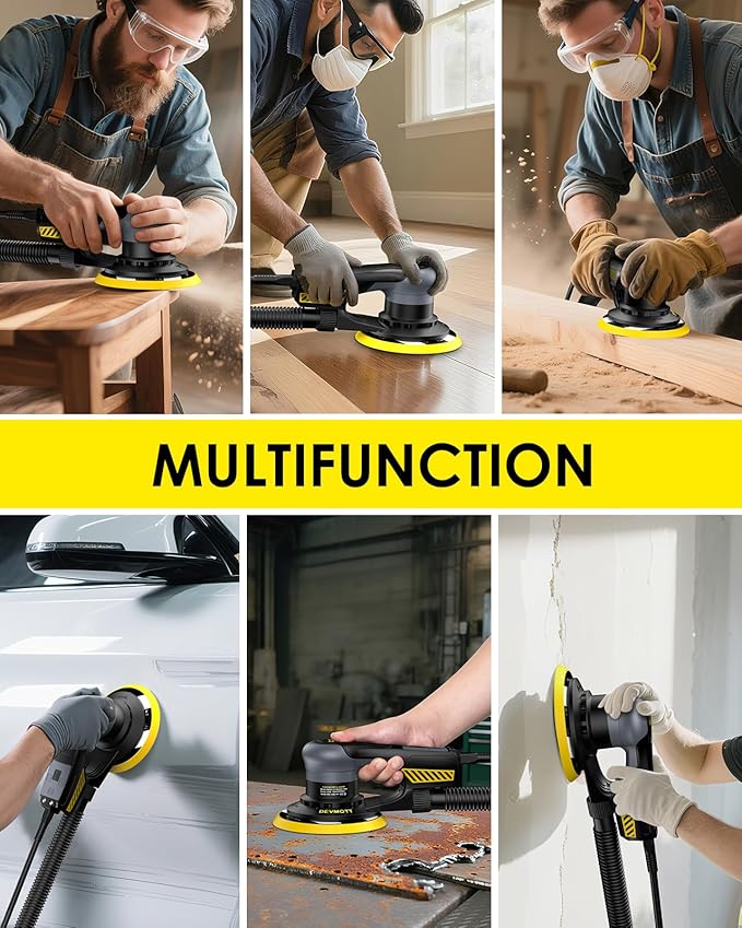 Random Orbital Sanders 5.0mm, 360W Brushless Motor Electric Orbital Sander with 150mm/6IN Backing Plate, 6 Variable Speed to 10000RPM, Hand Sander for Wood Sanding