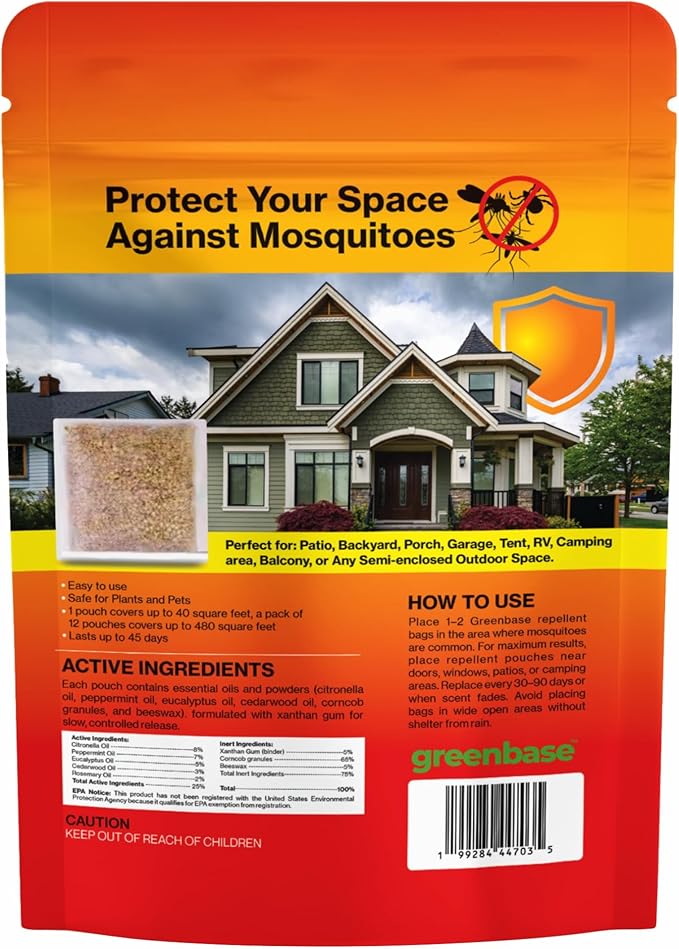 12 Pack Mosquito Repellent Pouches – Natural Indoor & Outdoor Mosquito Repellent for Home, Yard, Patio & Porch | Long-Lasting Mosquito Control Bags – Safe for People & Pets