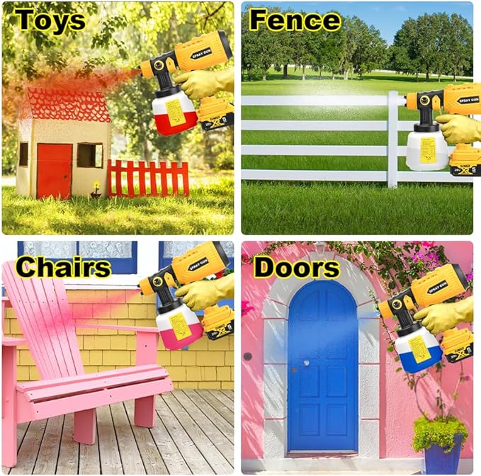 Cordless Paint Sprayer Compatible with Dewalt 20v 60v Flex Batteries (Tool Only) 200W HVLP Paint Gun, 3 Spray Patterns & 4 Size Nozzles for Cabinets,Walls,Furniture,House Painting