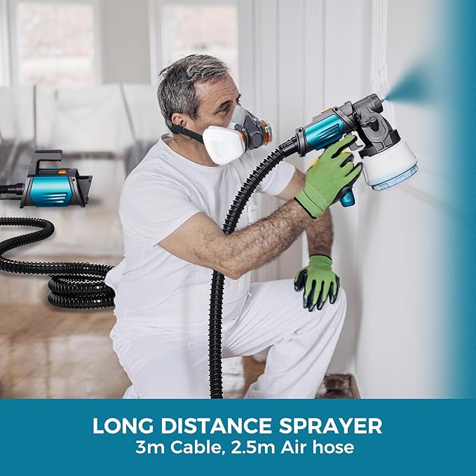 Tilswall Paint Sprayer 800W HVLP Spray Paint Gun, Electric Paint Sprayer Gun with 4 Nozzles & 3 Patterns for House Painting Furniture Cabinets Fence Home Walls Shark 800 (Blue, 1300 ml)