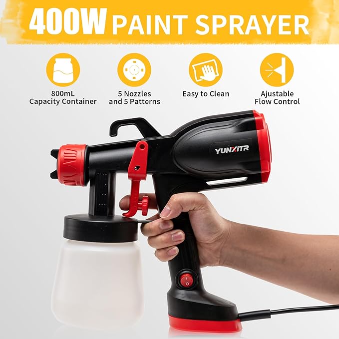 Paint Sprayer - Ultra-Light Electric Spray Gun with 5 Nozzles & 3 Spray Patterns, Perfect for Furniture, Cabinets, Fences, Walls, Doors, Garden Projects & DIY Home Improvement(Black)