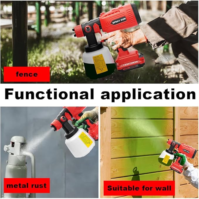 Paint Sprayer Compatible with Craftsman 20V Lithium Battery, Cordless Paint Sprayer HVLP Spray Gun with Copper Nozzle, 200W Power Easy to Clean for Home Interior,Exterior, Renovation(Tool Only)