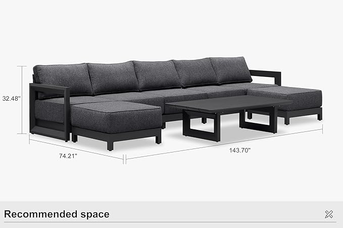 PURPLE LEAF Patio Furniture Set U-Shaped Outdoor Couch with 9.6" Thick Cushion and Soft Pillows 8 Piece Outdoor Sectional Sofas with Table Modern Outdoor Conversation Sets for Yard Porch Deck, Grey