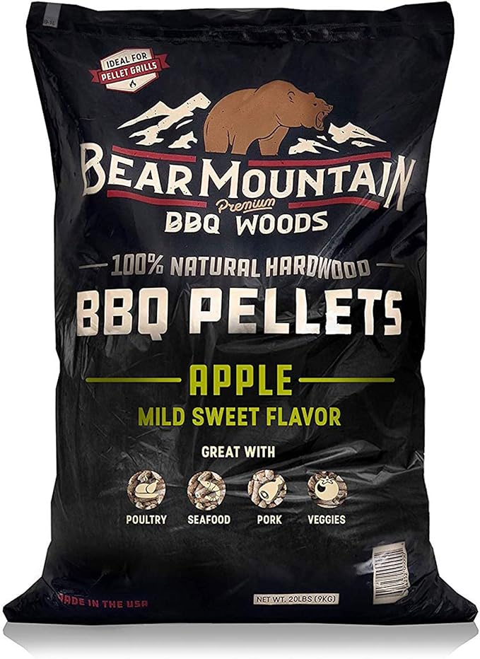 Bear Mountain 3-Pack Wood Pellets for Smoker, Grill & BBQ, 20 Lb, Apple, Hickory & Gourmet - Premium Hardwood Barbecue Pellets for Indoor and Outdoor Grilling