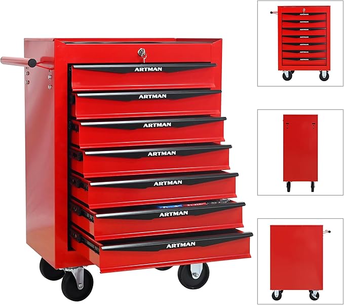 7 Drawers Rolling Tool Box on Wheels, Multifunctional Tool Cart, Drawers Rolling Trolley Organizer Tool Storage Chest for Warehouse,Garage,Workshop,Repair Shop (7 Drawers-30.5" H)