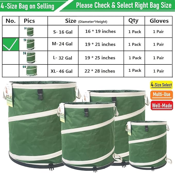 24-Gallon Collapsible Trash Can (19x21 in) Hard-Shell Bottom Yard Garden Bag for Leaf Bag,Yard Waste,Debris Bags,Recycling Bin,Pop-Up Trash Can,RV Camp Waste Bin,Laundry Hamper,Lawn Grass,Weeds Barrel