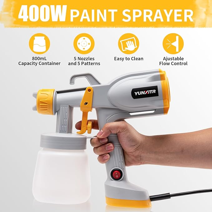Paint Sprayer - Ultra-Light Electric Spray Gun with 5 Nozzles & 3 Spray Patterns, Perfect for Furniture, Cabinets, Fences, Walls, Doors, Garden Projects & DIY Home Improvement(Grey)
