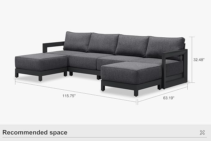 PURPLE LEAF Patio Furniture Set U-Shaped Outdoor Couch with 9.6" Thick Cushion and Soft Pillows 6 Piece Outdoor Sectional Sofas with Ottoman Modern Outdoor Conversation Sets for Yard Porch Deck, Grey