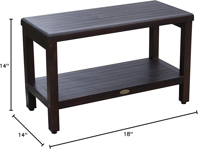 DecoTeak Eleganto 30 Inch Brown Waterproof Teak Wood Shower Bench Stool Seat Chair for Inside Shower Storage Shelf Provides Safety, Storage, and Organization for Bathroom Accessories