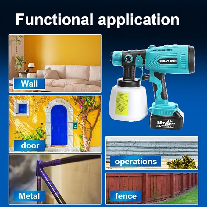 Paint Sprayer Compatible with Makita 18V Lithium Battery, Cordless Paint Sprayer HVLP Spray Gun with Copper Nozzle, 200W Power Easy to Clean for Home Interior,Exterior, Renovation(Tool Only)