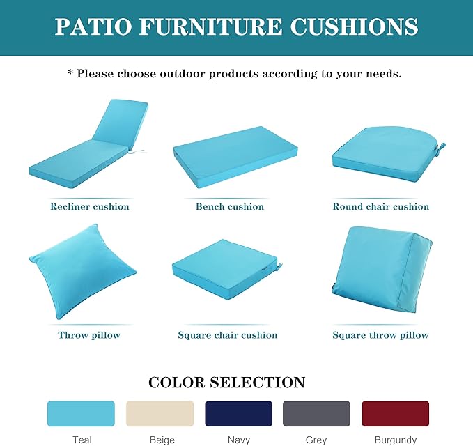 Chaise Lounge Cushion Outdoor, Waterproof and Stain-Resistant Lounge Deck Reclining Chair Cushions for Patio Furniture Lawn Pool Resort Hotel, 72x21x3 Inch, Set of 4, Teal