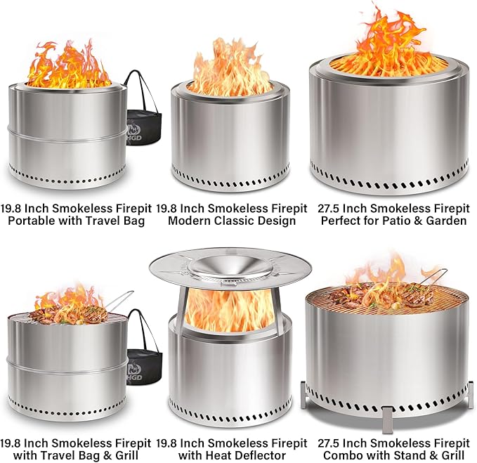HGD 9.6 x 7.1 in Small Tabletop Fire Pit, Portable Mini Smokeless Table Top Firepit, Low Smoke Camping Stove for Outdoor & Patio, Fueled by Pellets or Wood, with Travel Bag, Stainless Steel, Blue