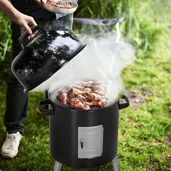 Sophia & William 17" Vertical Charcoal Smoker Grills with Two-Tier Grates, Heavy-Duty Integral Chamber and Tunnel Ventilation System for BBQ, Patio, Outdoor Camping(Black)