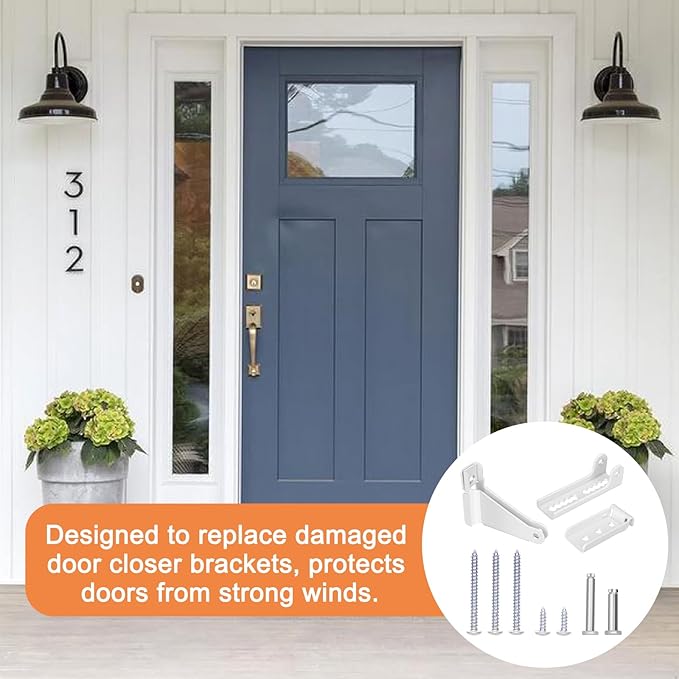 Storm Door Closer Bracket, Reinforced Repair Jamb Bracket Compatible with Andersen Emco, Larson, Pella, 40201 Door Repair Kit, Protecting Doors from Damage from Strong Winds (White)