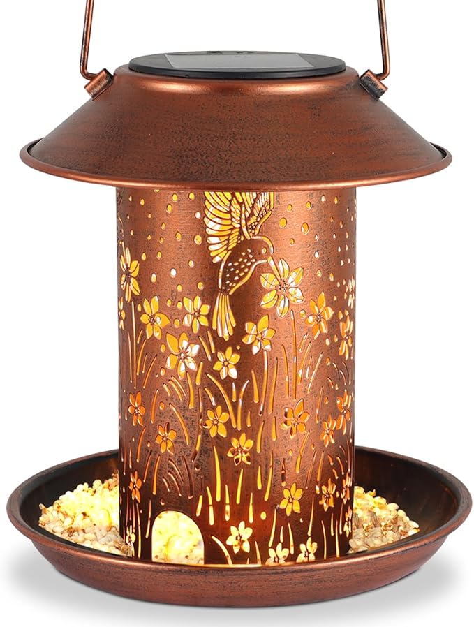 Christmas Bird Feeders for Outdoors Hummingbird Solar Lanterns Outdoor Waterproof Hanging Garden Decor Birthdays for Women Mom Metal Solar Decoration Outside for Yard, Patio,