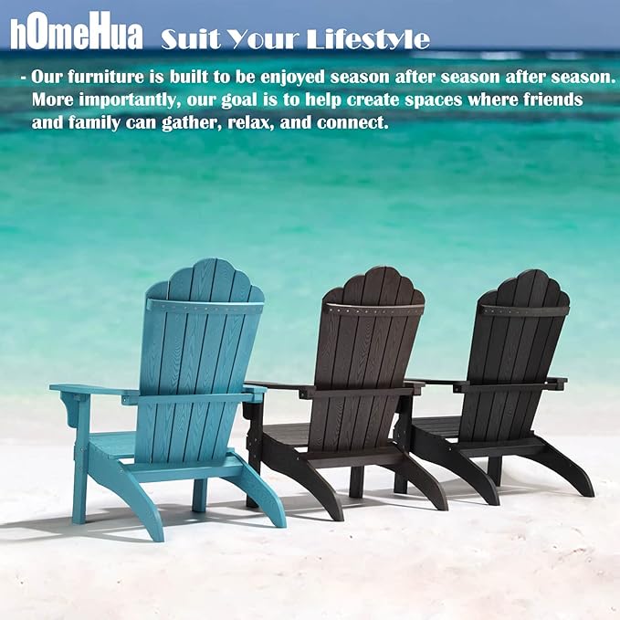 hOmeHua Oversized Adirondack Chair, HIPS Adirondack Chairs Weather Resistant with Cup Holder, Plastic Outdoor Chair for Patio, Backyard Deck, Fire Pit Lawn Porch (Lake Blue)