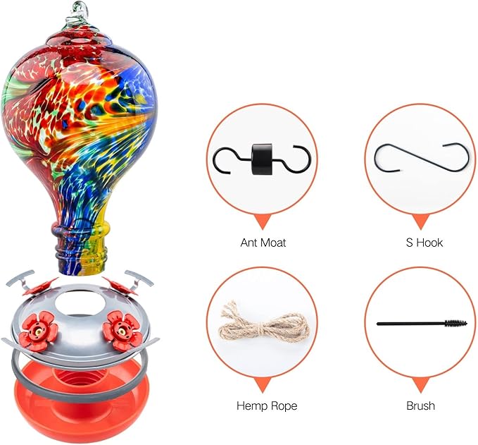 Muse Garden Gifts for Women Glass Hummingbird Feeder for Outdoors Hanging, Birthday Mother‘s Day Christmas Valentine Hummingbird Gifts for Women Mom, Ant Moat Included, 2 Pack, Fireworks and Nebula
