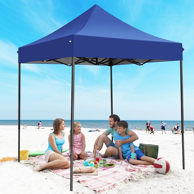 COBIZI 6.6x6.6 Heavy Duty Pop up Canopy Tent Without Sidewalls, Easy Set-up Commercial Outdoor Party Tent, 100% Waterproof Wedding Canopy Gazebo, 3 Height Adjustable with Carry Bag, Dark Blue
