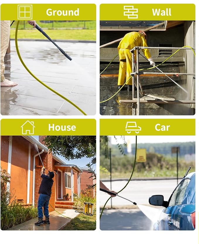 Pressure Washer Hose 125FT 3/8" for Cold and Hot Water 212°F, with Swivel Quick Connect, 4500PSI Kink Resistant Grade Steel Wire Braided, Power Washer Hose With 2pcs M22-14mm Adapter